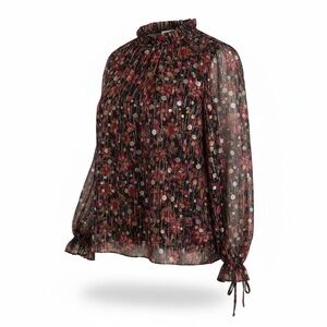 Everleigh Sheer Floral Blouse - Black and Red